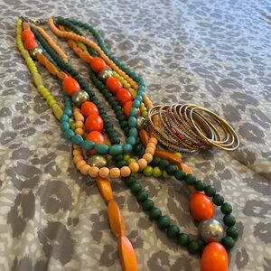 Chico's Multicolor Beaded Necklace and Bangle Set